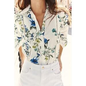 Zara Floral Patterned Shirt Button Front Blouse Womens Size S